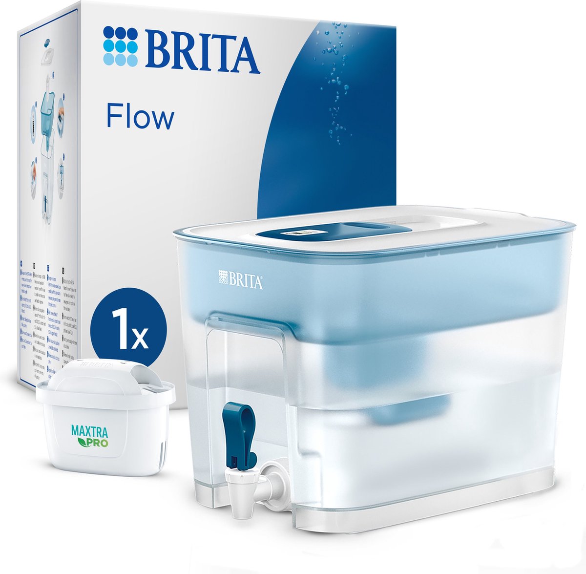 Bol.com BRITA Flow waterfiltersysteem Cool blue (8,2L) incl. 1 x MAXTRA PRO All-in-1 filter die PFAS*, chloor en kalkaanslag ver... aanbieding