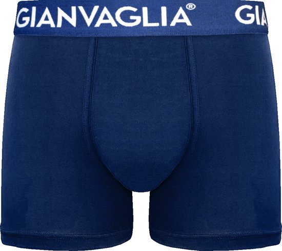 Donkerblauwe boxer short met witte Gianvaglia logo tailleband.