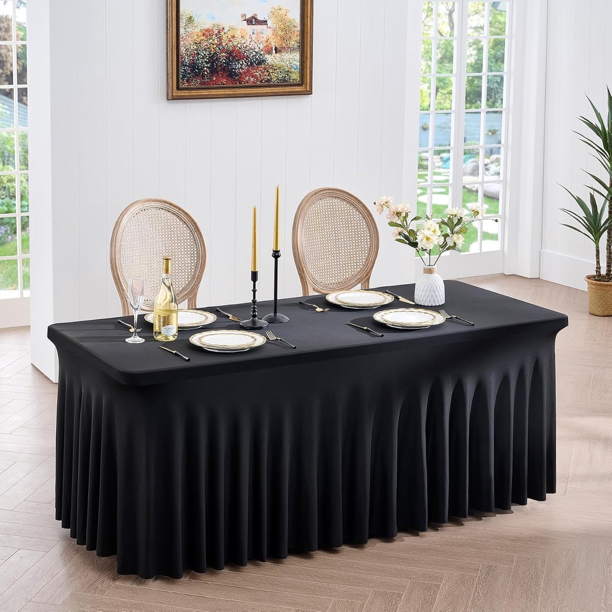 Goodivery ® Elegante Zwarte Tafelhoezen Set van 4 voor 180 cm Tafels met Rokontwerp