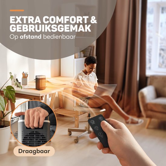 Vulpes Goods® Tech - Elektrische Kachel Met Afstandsbediening Elektrische Verwarming Voor Binnen Ventilatorkachel 3 Standen 1500w Lcd Scherm Timer Roterend Zwart Incl Schoonmaakdoek E Book Pro Versie