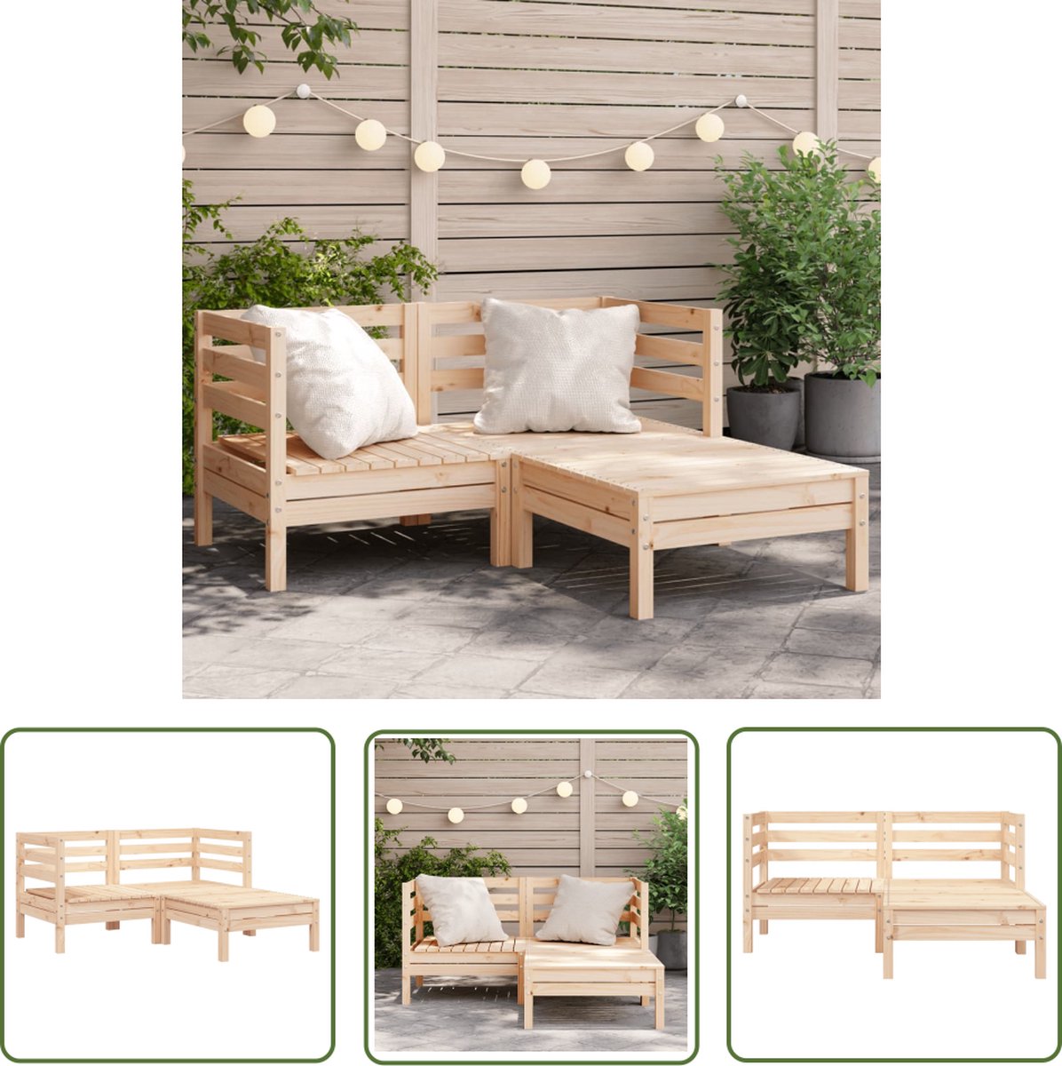 The Living Store Tuinbank 2-zits met voetenbank massief grenenhout - Tuinbank - Houten Bank - Lounge Set - Buitendecoratie - Balkon Meubel