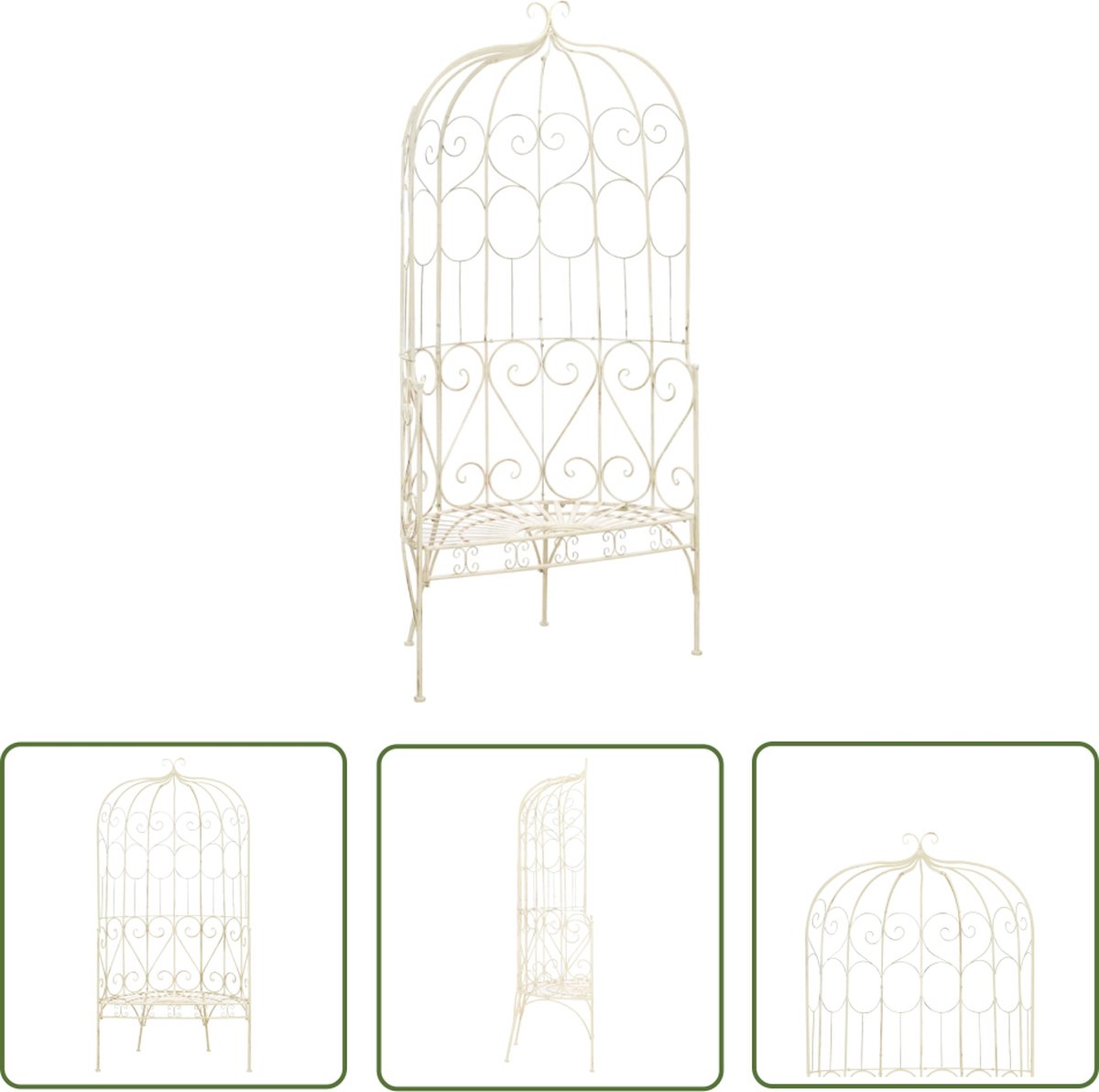 vidaXL Smeedijzer - Tuinbank - Tuinbank 95 cm ijzer antiekwit - Antiek Wit - Outdoor Furniture - Tuinset