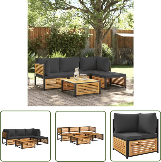Salon de jardin 5 pièces avec coussins en bois d'acacia massif The Living Store - Salon de jardin - Set de jardin - Bois d'acacia - Décoration extérieure - Mobilier Plein air