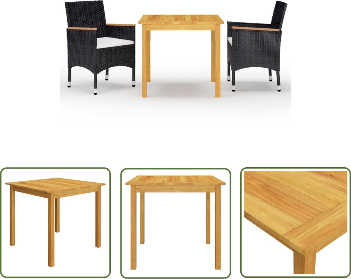 Tuinset met zwarte tuinstoel en tuintafel van acaciahout - lounge set.
