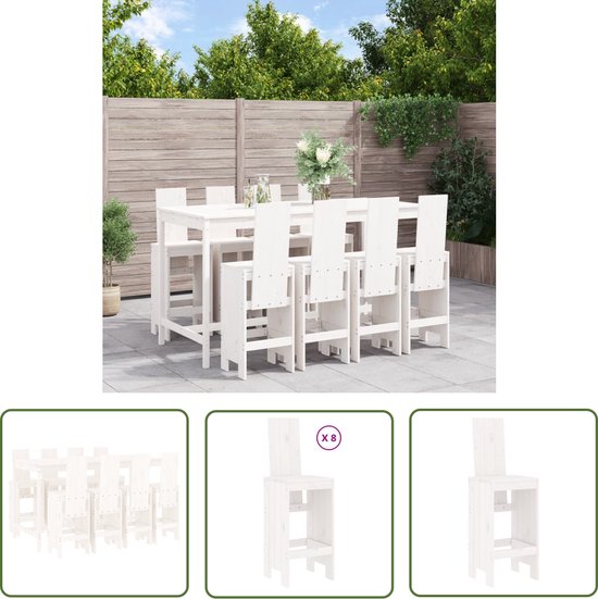 vidaXL Ensemble de bar de jardin - Ensembles de bar de jardin - Ensemble de jardin - Ensemble de salle à manger - Ensemble de bar 9 pièces en pin massif blanc