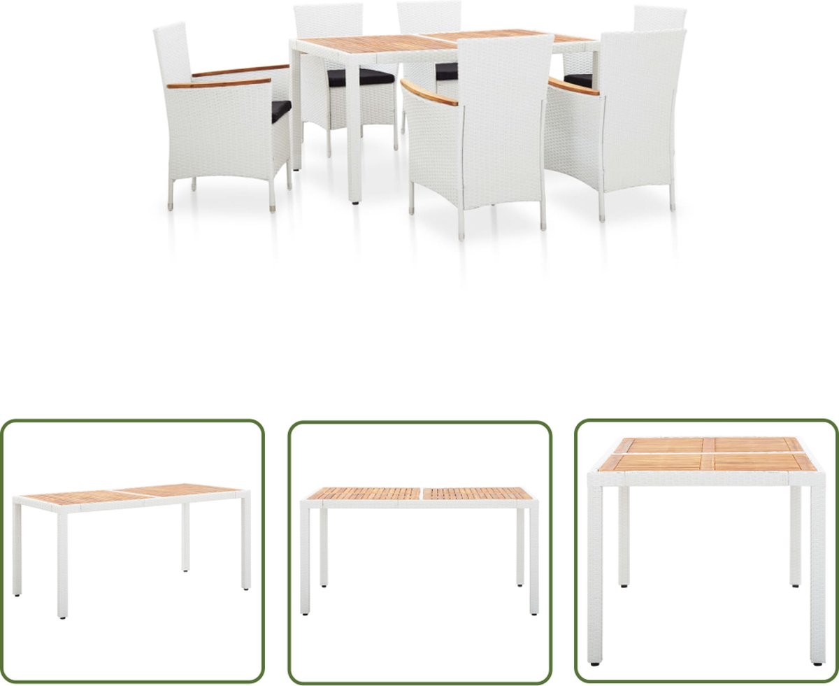 The Living Store 7-delige Tuinset poly rattan wit - Rattan Tuinset - Eetkamerstoel - Buitendiner - Lounge Set - Tuinbank