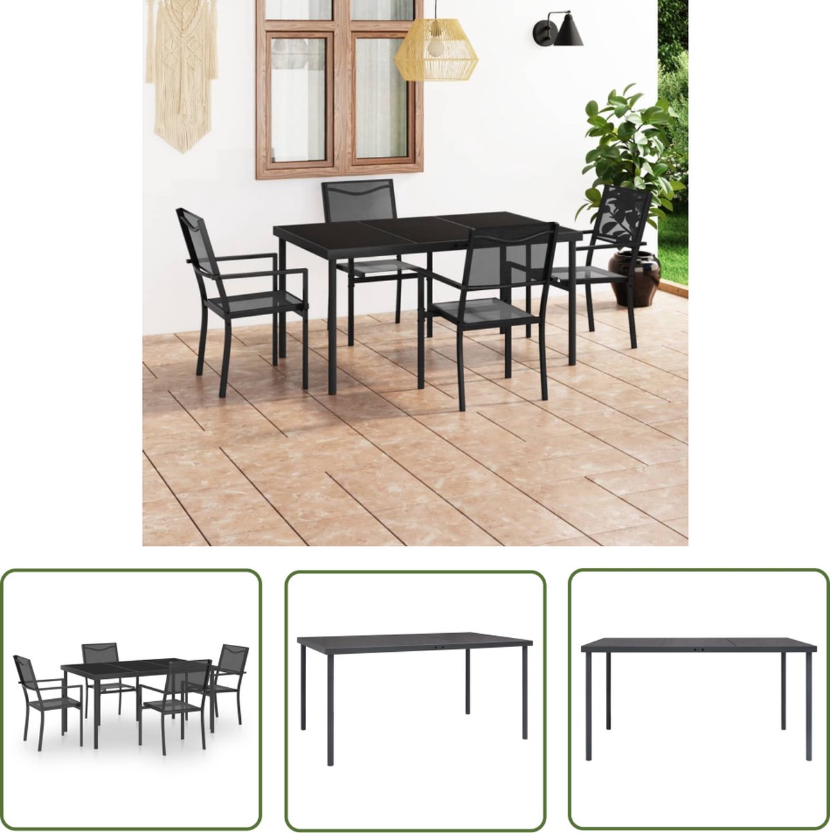 The Living Store 5-delige Tuinset staal - Tuinstoel - Eetkamerstoelen - Buitentijd - Buitenleven - Terrassenset