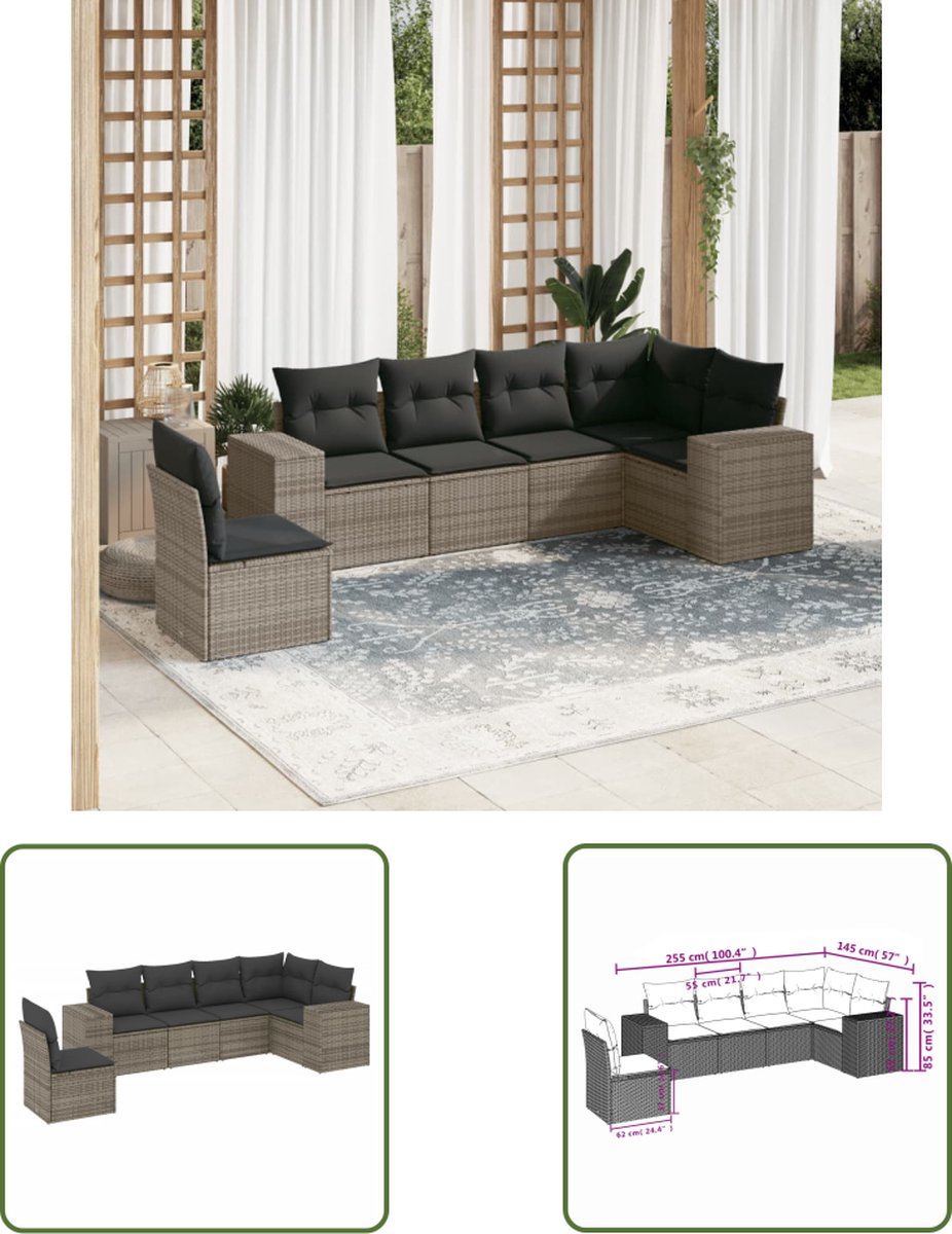 The Living Store 6-delige Loungeset met kussens poly rattan grijs - Loungebank - Tuinset - Lounge Set - Buitendecoratie - Garden Furniture The Living Store 6-delige Loungeset met kussens poly rattan grijs - Loungebank - Tuinset - Lounge Set - Buitendecoratie - Garden Furniture - Afbeelding 1