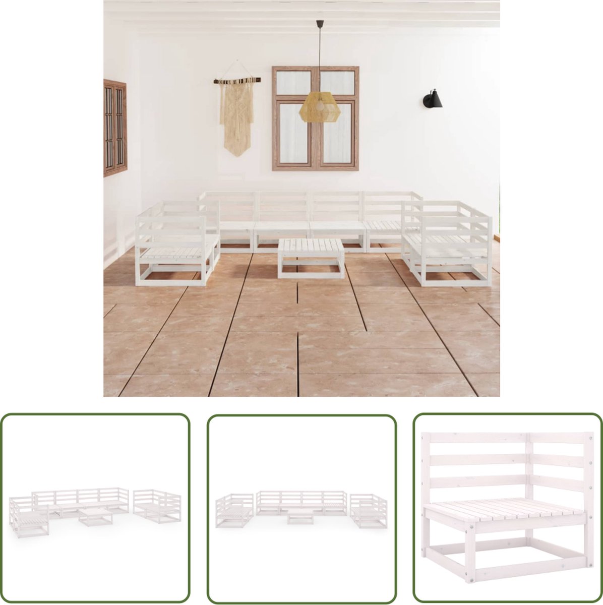 Witte massief grenenhouten loungeset voor buiten - Tuinmeubelen - Hoekbank met tafel