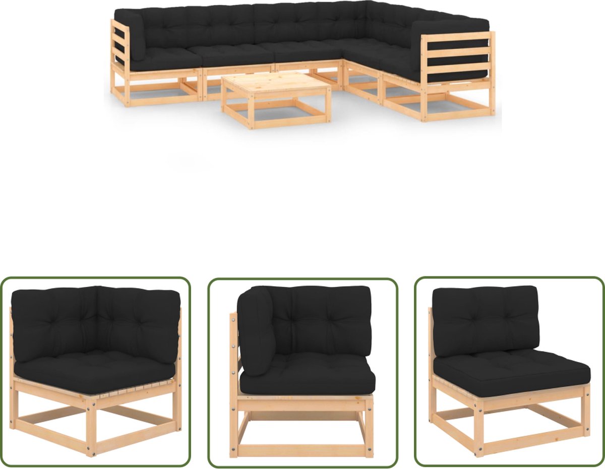 The Living Store 7-delige Loungeset met kussens massief grenenhout - Loungebank - Tuinlounge - Lounge Set - Houten Loungebank - Tuinset