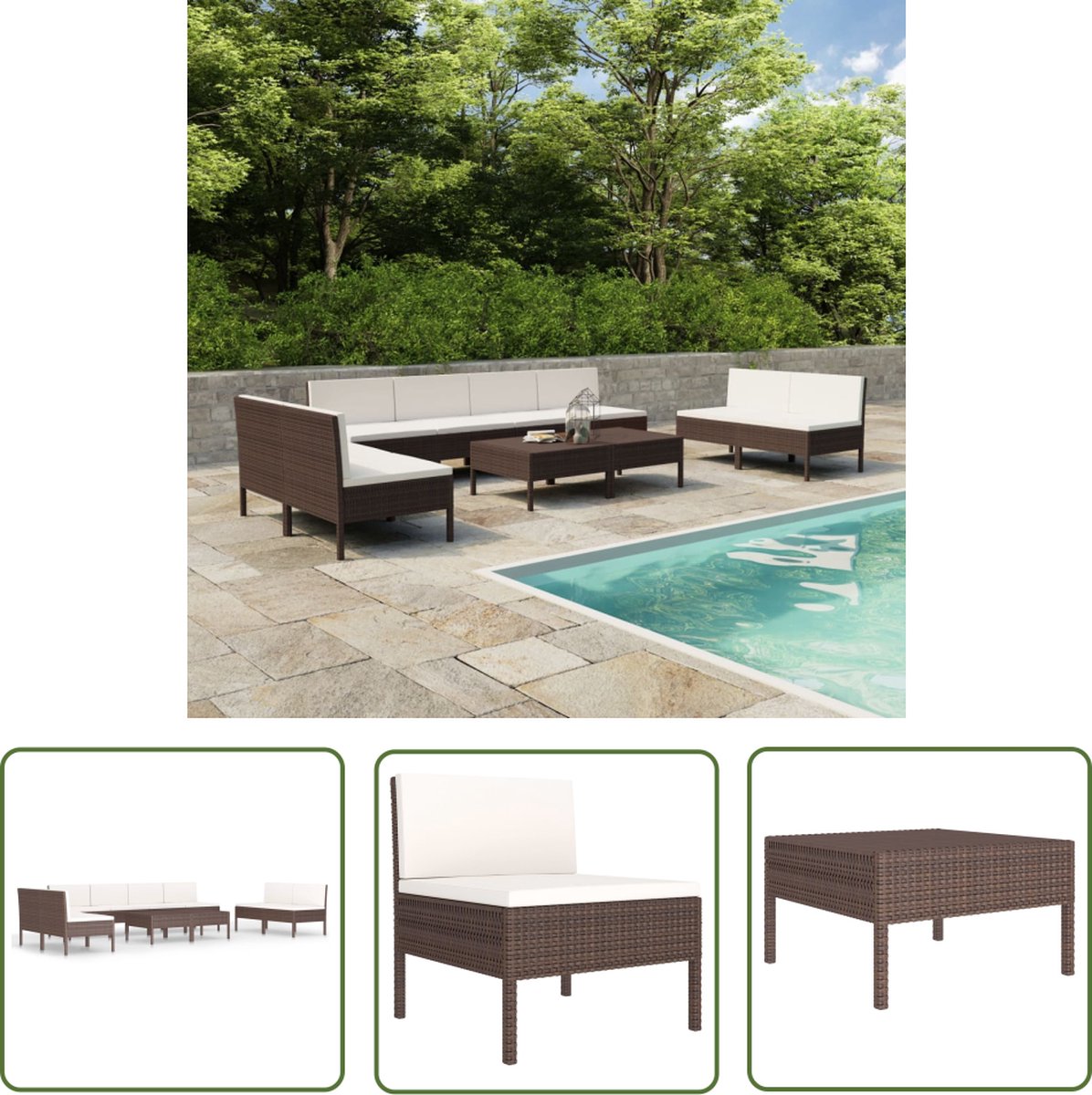 The Living Store 10-delige Loungeset met kussens poly rattan bruin - Loungebank - Tuinset - Tuinmeubels - Loungeset - Buitenshuis Meubilair