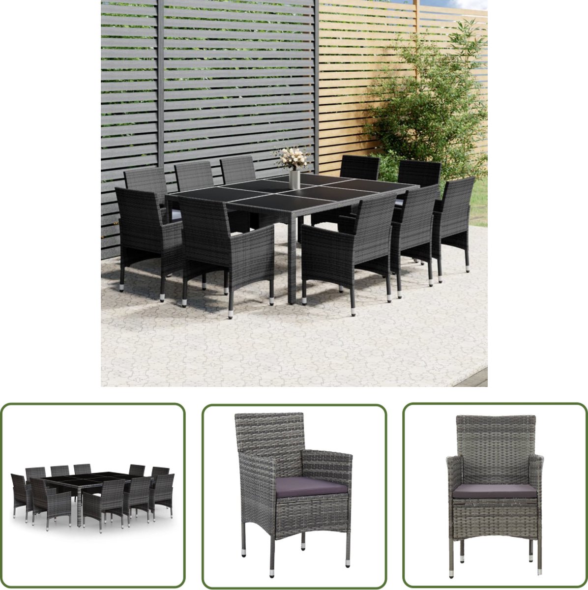 The Living Store 11-delige Tuinset poly rattan grijs - Tuinsets - Buitendecoratie - Lounge Set - Eetkamerset - Patio Furniture