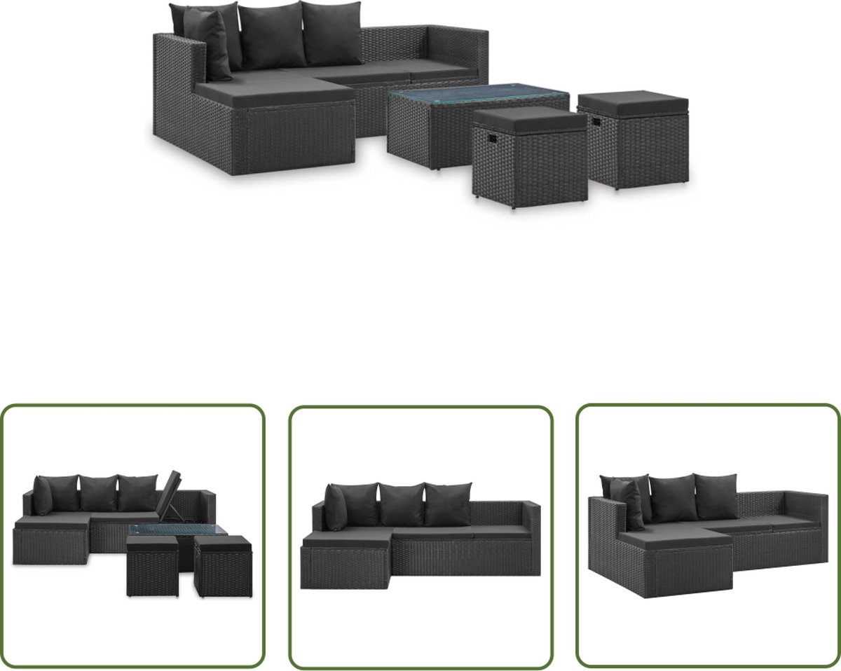 The Living Store 4-delige Loungeset met kussens poly rattan zwart - Hoekbank - Lounge Set - Tuinset - Buitendecoratie - Garden Furniture The Living Store 4-delige Loungeset met kussens poly rattan zwart - Hoekbank - Lounge Set - Tuinset - Buitendecoratie - Garden Furniture - Afbeelding 1