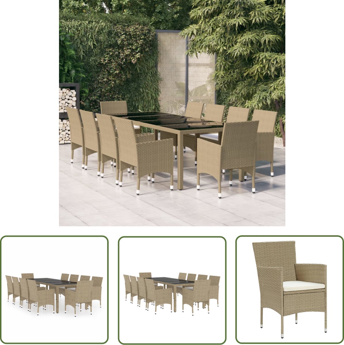 The Living Store 11-delige Tuinset poly rattan beige - Tuinsets - Lounge Sets - Buitendecor - Eetkamerset - Patio Furniture