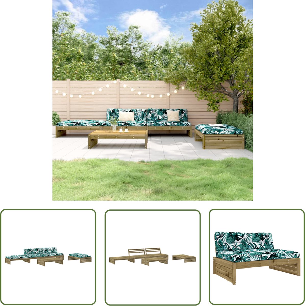 The Living Store 5-delige Loungeset met kussens geïmpregneerd grenenhout - Loungeset - Tuinset - Houten Lounge - Buitenlounge - Balkonmeubilair