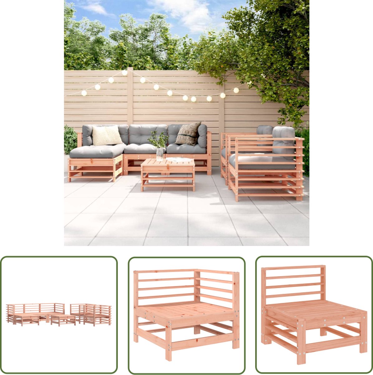 The Living Store 7-delige Loungeset massief douglashout - Tuin Lounge Set - Loungebank - Tuinset - Hout Meubel - Douglas Hout