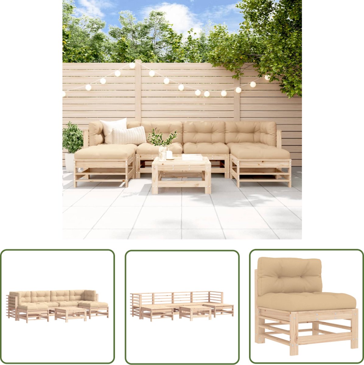 The Living Store 7-delige Loungeset met kussens massief teak - Loungeset - Tuinset - Lounge Bank - Teak Tafel - Outdoor Furniture