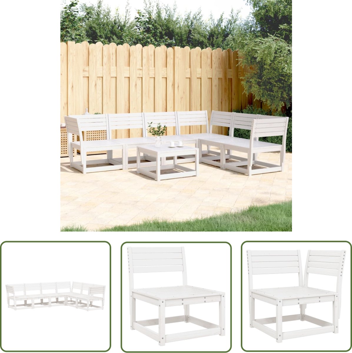 The Living Store 6-delige Loungeset massief grenenhout wit - Hoekbank - Lounge Set - Tuinset - Houten Bank - Buitendecoratie