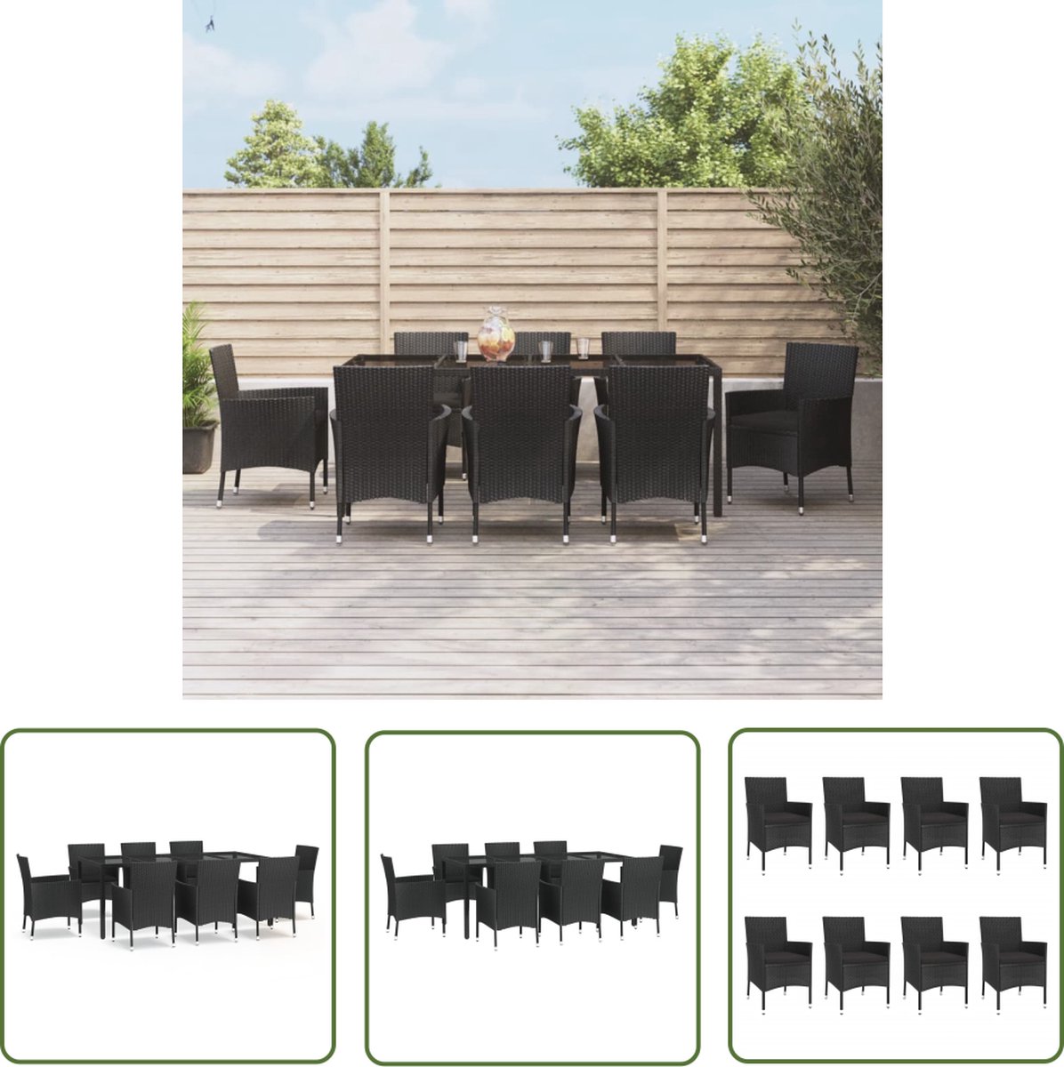 The Living Store 9-delige Tuinset poly rattan zwart - Tuinset - Lounge Set - Outdoor Furniture - Patio Set - Bistro Set