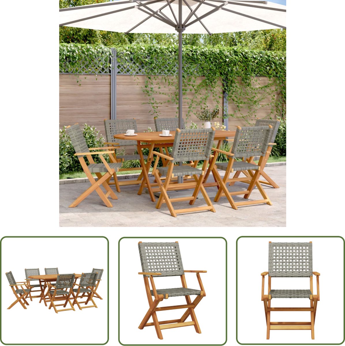 Tuinset van poly rattan en massief hout in grijs - Buitendecoratie.