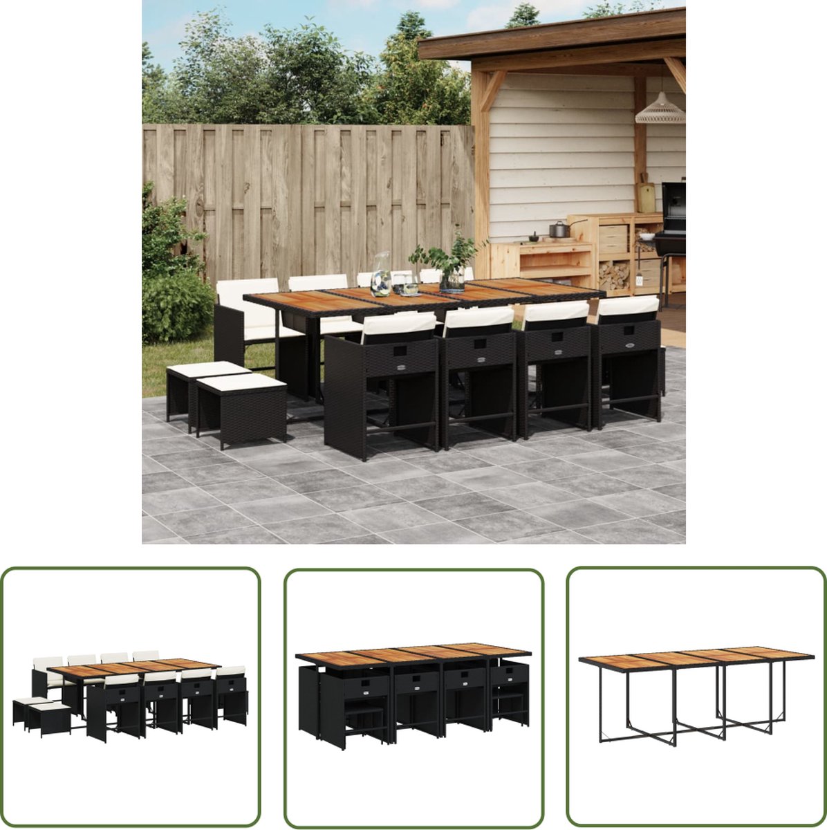 Tuinset met zwarte poly rattan kussens - The Living Store.