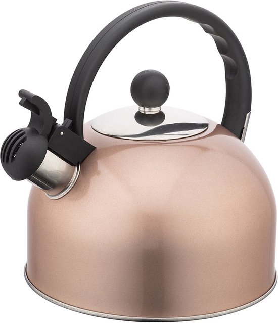 Altom Design Hot drop fluitketel RVS hoogglans Rosé Goud 2.5 Liter - kantelbare fluit - geschikt voor alle warmtebronnen - koud blijvend handvat