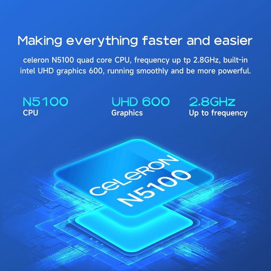 15,6 inch FHD Laptop met Intel Celeron N5100, 12GB RAM en 256GB SSD ...