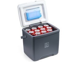 Brisby Koelbox 13 Liter – Grijs – Tot 40 uur isolatie – 2 koelelementen vergrendeld in deksel – Compacte koelbox voor auto en camping – Frigobox