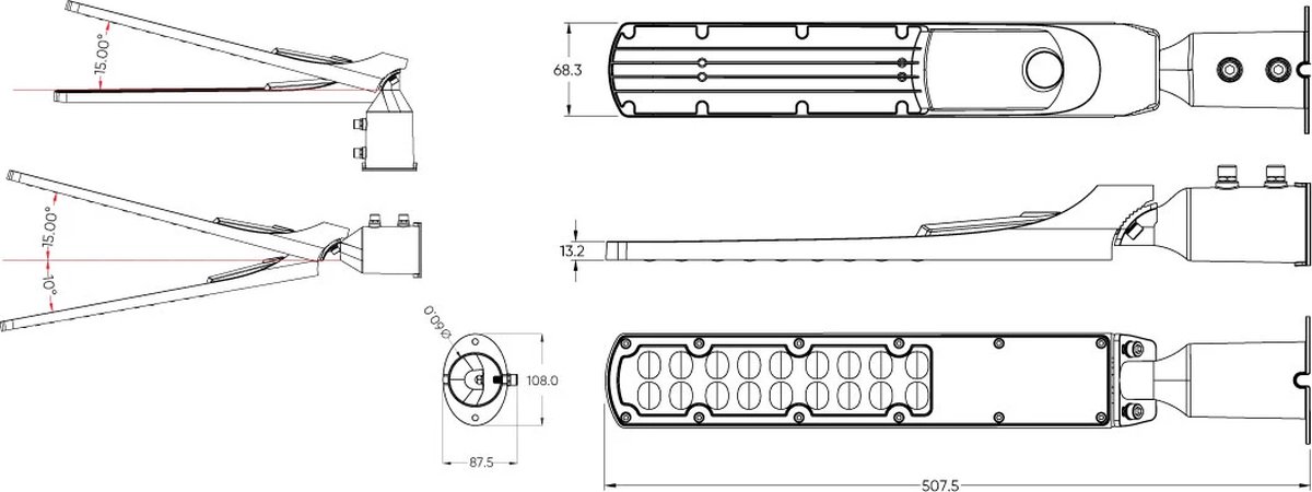 LED Line - LED Straatlamp IP65 - 30W 100lm p/w - 4000K 840 - Zwart
