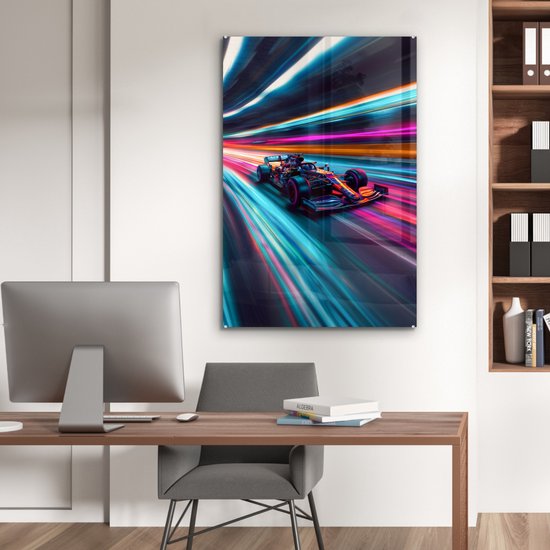 MuchoWow® Peinture sur verre 80x120 cm - Peinture sur verre acrylique - Formule 1 - Voiture - Course - Garçons - Coloré - Photo sur verre - Décoration murale salon - Décoration murale chambre - Peintures
