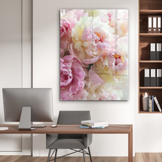 MuchoWow® Peinture sur verre 90x120 cm - Peinture sur verre acrylique - Vintage - Fleurs - Roses - Nature - Photo sur verre - Décoration murale salon - Décoration murale chambre - Peintures