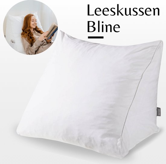 Bline Leeskussen Wit – Bookseat met Traagschuim – Leeskussen voor in Bed en Bank – Rugkussen met Zijvak – Ergonomische Rugsteun – Boekkussen – Wit