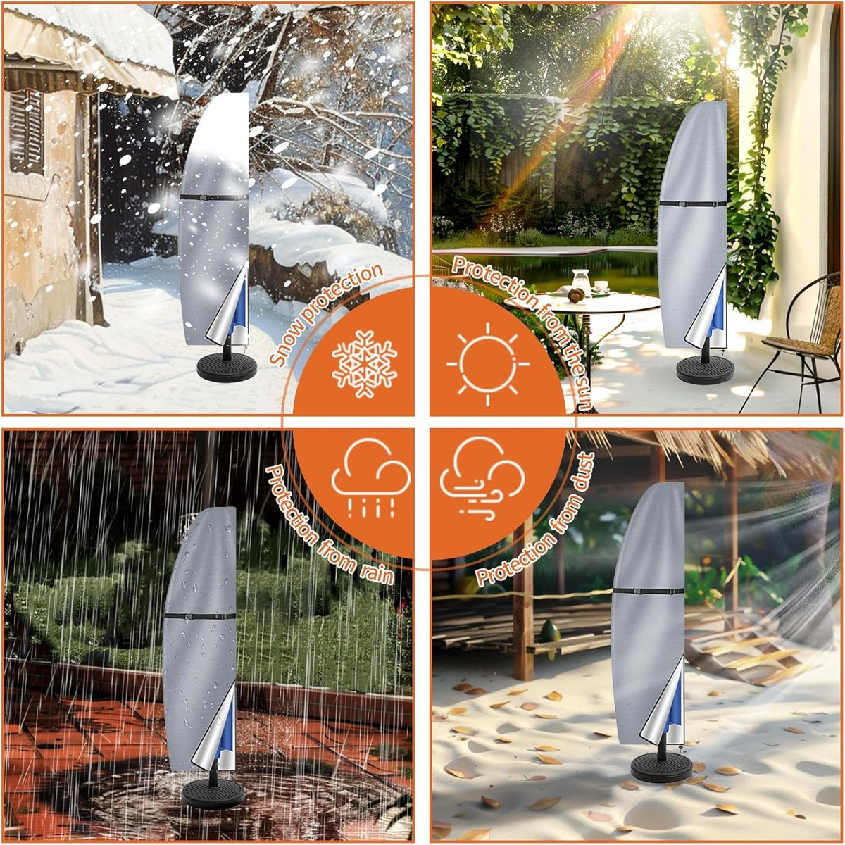 JGS ® Stevige Beschermhoes voor Grote Parasol met Telescopische Stok, Weerbestendig en UV-bestendig