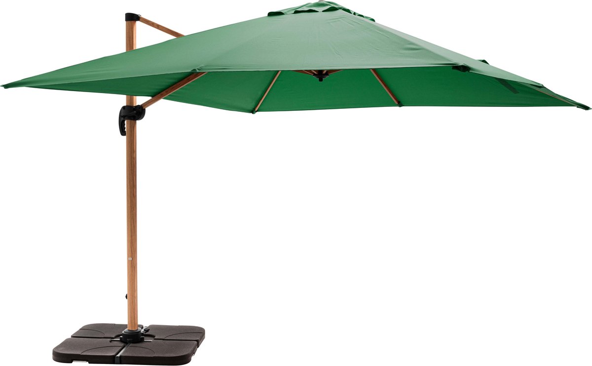 Oviala - Parasol van 3x3m en 4 houten groene cactusvormige tegels om te vullen