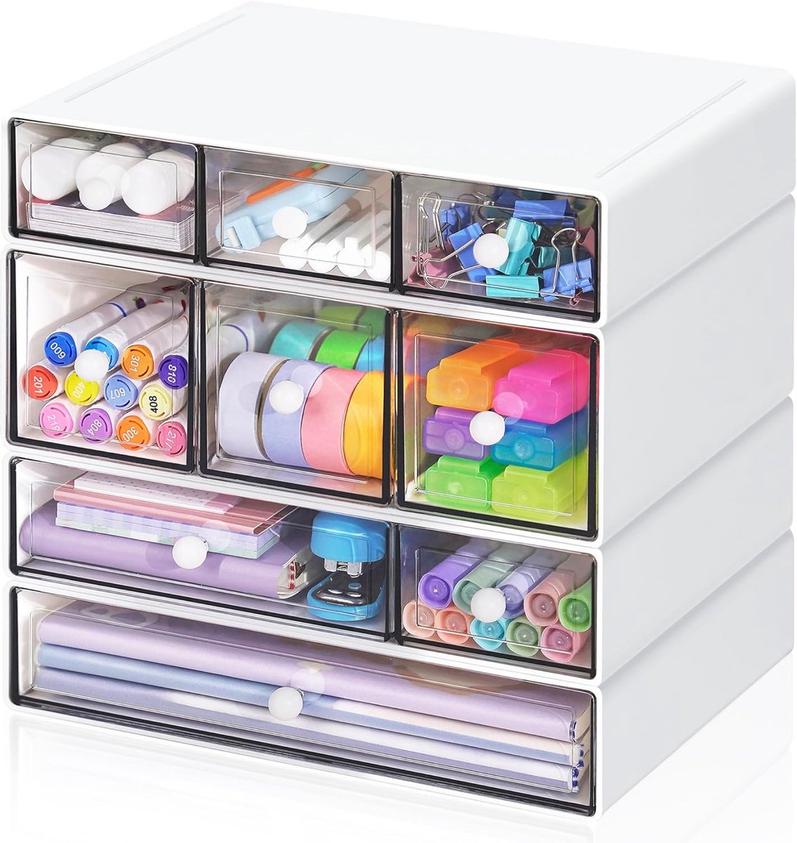 JGS ® Multifunctionele Bureau Organisator met 9 Transparante Laden voor Diverse Toepassingen