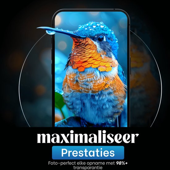 Maximaliseer prestaties: foto-perfecte opname met 98%+ transparantie. Close-up van een kolibrie op een smartphone.