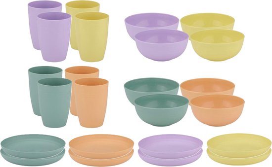 Alpina Service de Services de table pique-nique/camping - 2x - 12 pièces - multicolore - plastique - réutilisable