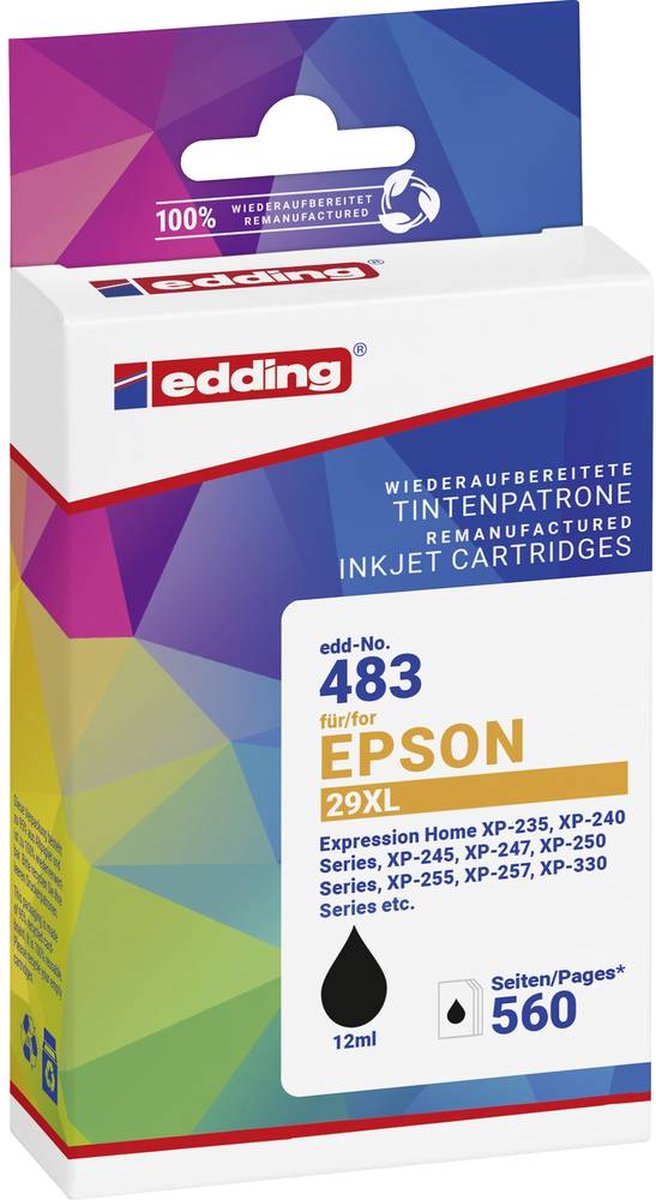 Edding Inktcartridge vervangt Epson T2991, 29XL Compatibel Zwart EDD-483 18-483-01