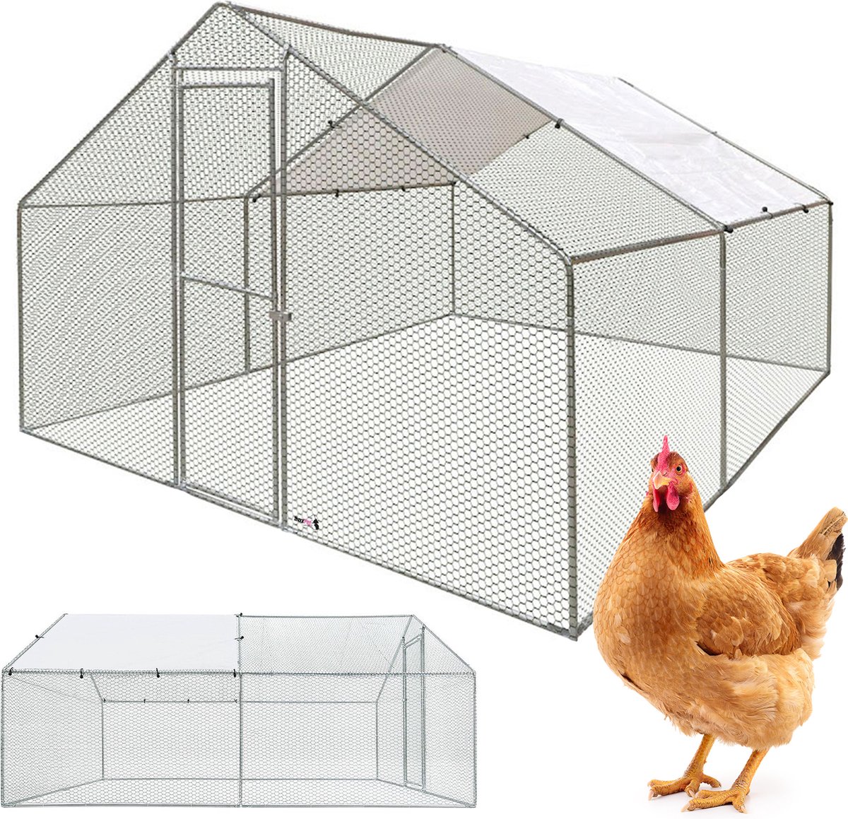 MaxxPet Kippenren - kippenhok metaal - Kippenverblijf - 3x4x2m - Incl. zonwering/dakzeil