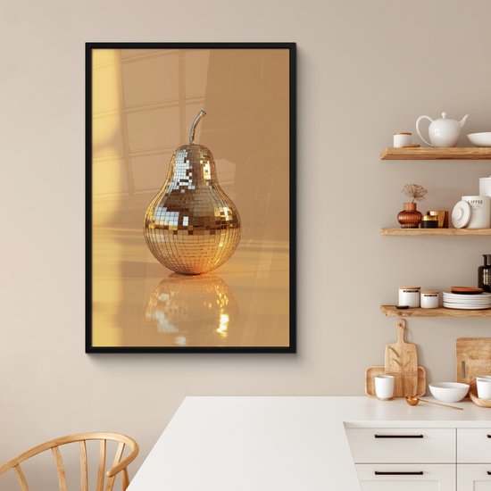 Fotolijst inclusief poster - Posterlijst 80x120 cm - Posters - Goud - Disco - Glitter - Peer - Foto in lijst - Keuken decoratie muur - Wanddecoratie accessoires - Muurdecoratie - Schilderijen