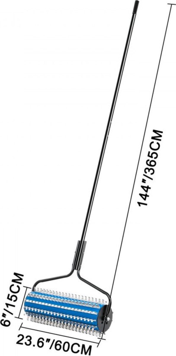 Onkruidhark Aluminium Rolhark 365x60x15 cm Hark Dode Bladeren Bladhark Groot Hoofd Tuinhark Afneembare Paal voor Onkruid Wieden Harken Algen Dode Bladeren Vijvers Meren Zwembaden Waterplaatsen van DeWit — afbeelding 5