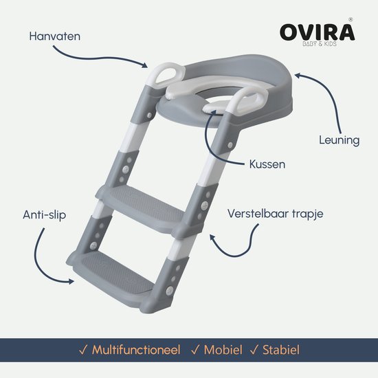 WC Verkleiner met Trapje - wc bril verkleiner kinderen - Toiletverkleiner Opvouwbaar potje peuter - toilettrainer - 2 tot 7 jaar - Grijs (Zindelijkheidsdiploma en stickers)