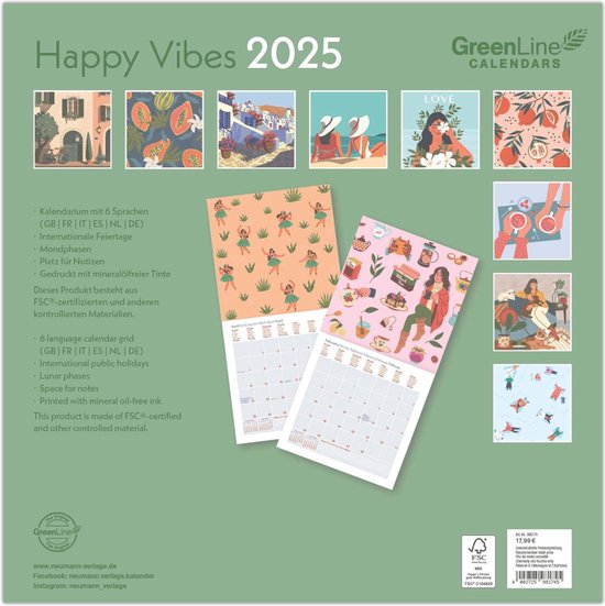 GreenLine Happy Vibes 2023 - Wand-Kalender - Broschüren-Kalender