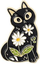 Pin Broche - enamel pin - kledingspeld - Kat bloemetjes