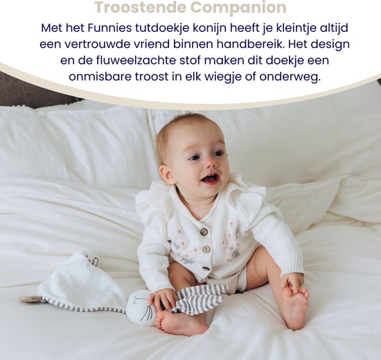 Funnies Konijn Knuffeldoekje Knuf Wit 2-Pack - Set van 2 Zachte Knuffeldoekjes, Troostdoekjes, Babydoekjes - Gemaakt van 100% Polyester - Heerlijk Zacht en Comfortabel - Perfect als Troostvriendje of Cadeau voor Baby’s en Peuters van Funnies. — afbeelding 3