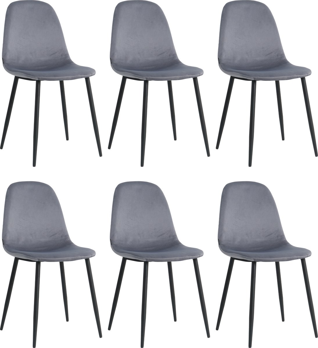 Lina® Napoli Eetkamerstoelen - Grijs - Set van 6 - Fluweel - Velvet