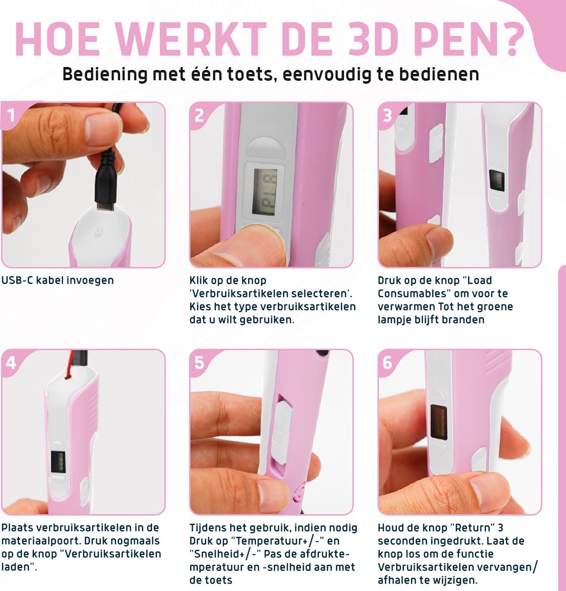 Fleau Kids 3D Pen Starterspakket Roze XL - 75m Filament - 15 Kleuren Vullingen + Vele Extra's - 2025 USB-C Model - Knutselen en Tekenen - 3D Printen - Tekenset — afbeelding 4