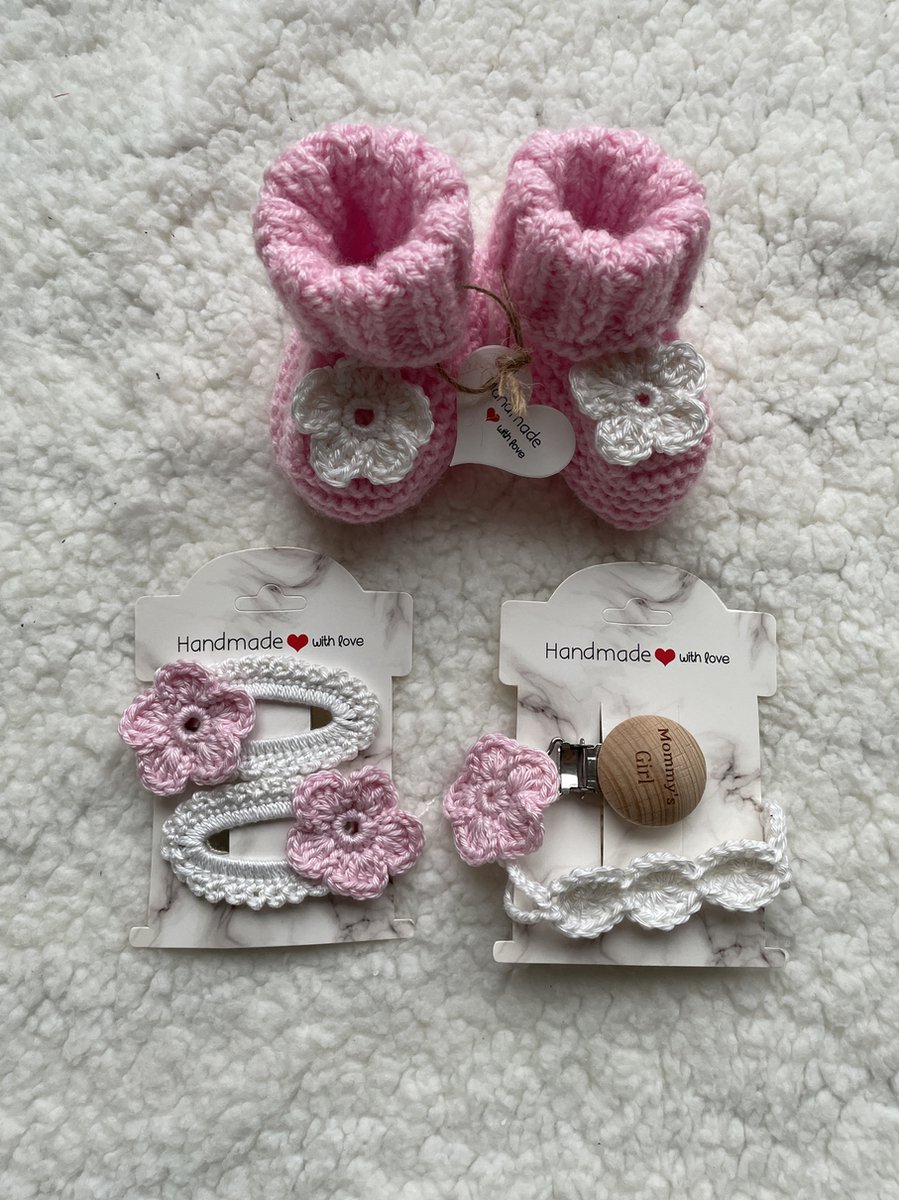 Goedkoopste Maminobaby.nl baby geschenkset meisjes | Handgemaakt | Babyslofjes | Speenkoord | Kraamcadeu | Babyshower