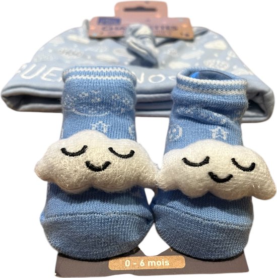 Tom en Zoe - babysokjes met muts - wolk - 0 tot 6 maand - geschenk set- blauw van Tom en Zoe — afbeelding 3