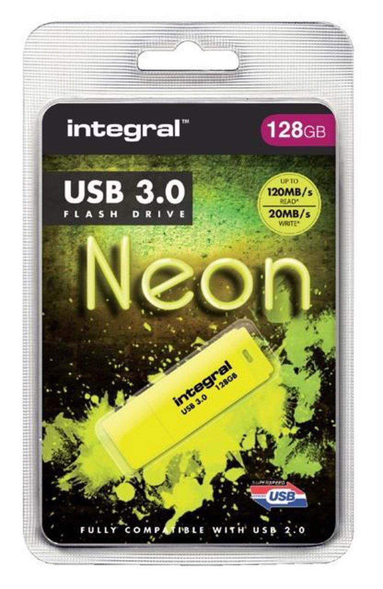 Usb-stick integral 128gb 3.0 neon geel